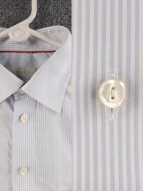 Eton Classic Striped Cotton 16 Blue Pocket Shirt Men Button Up Long Sleeve Adult